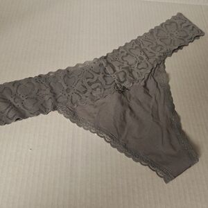 XL Aerie Lace Trim Gray Thong Panties #0380